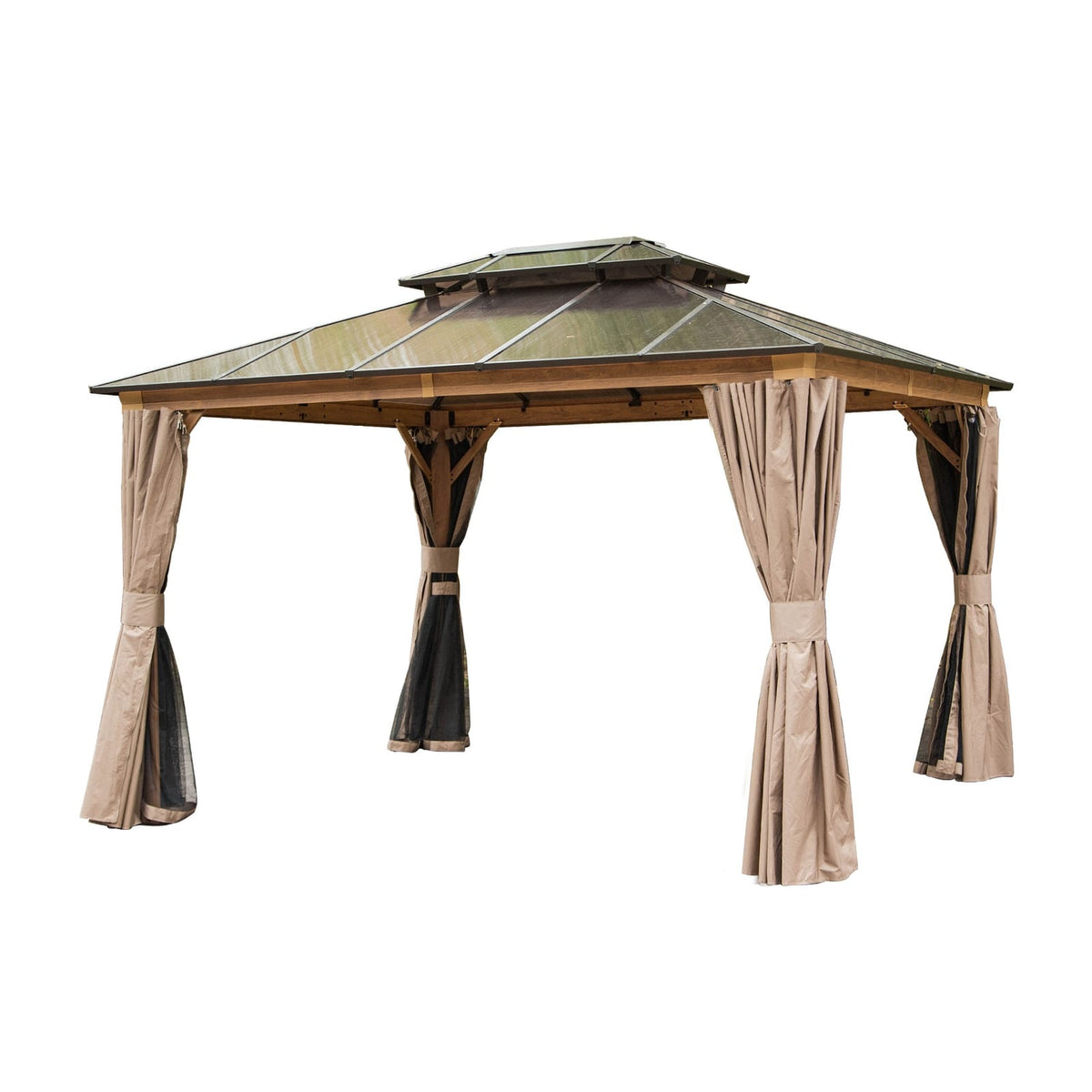 10'x12' Hardtop Gazebo - Aluminum Pavilion with Polycarbonate Roof & Privacy Netting