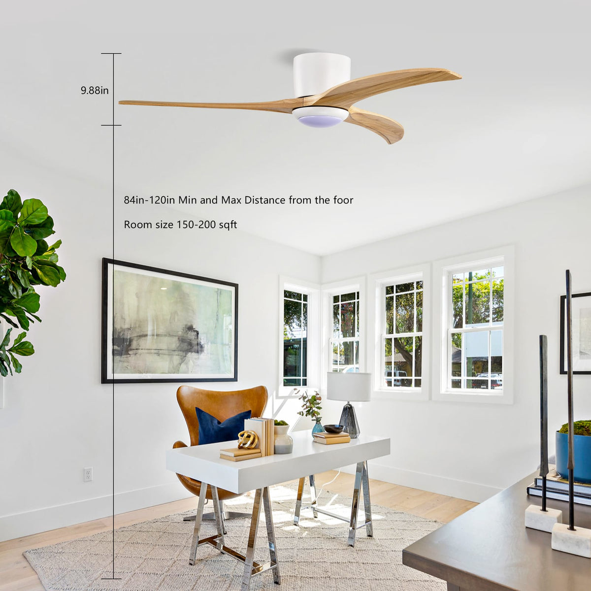 52" Solid Wood Blades Ceiling Fan With Light - Remote Control, Noise-Free