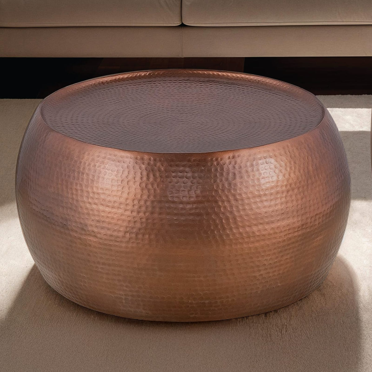 Copper Round Coffee Table - 32 Inch Modern Design