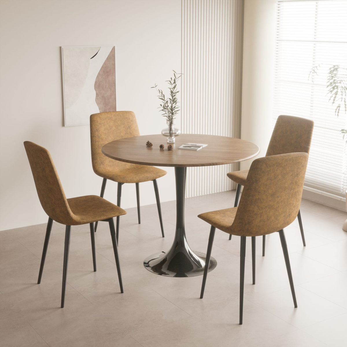 31.5" Round Walnut Dining Table - Kitchen Bistro Table for Dining Room