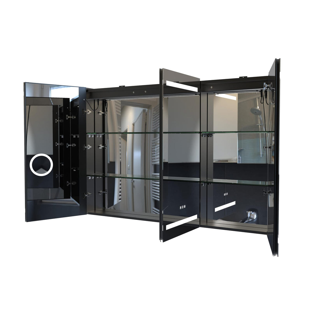 53 Inch Black Medicine Cabinet with Mirror & LED Light