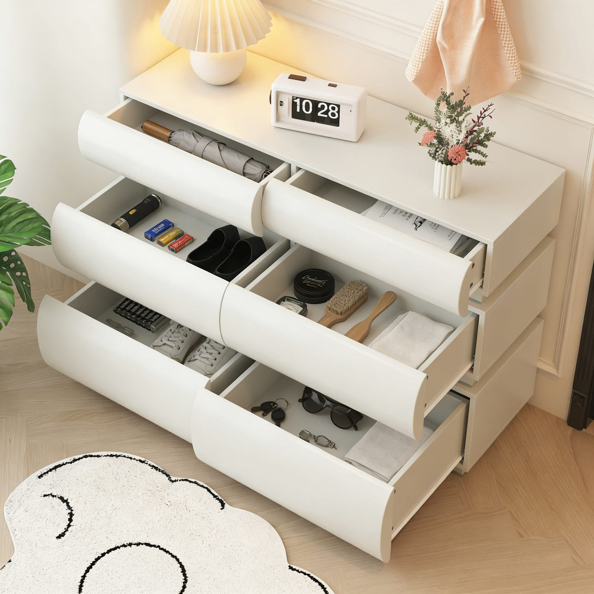 6-Drawer White Dresser - Bedroom Storage & Minimalist Style