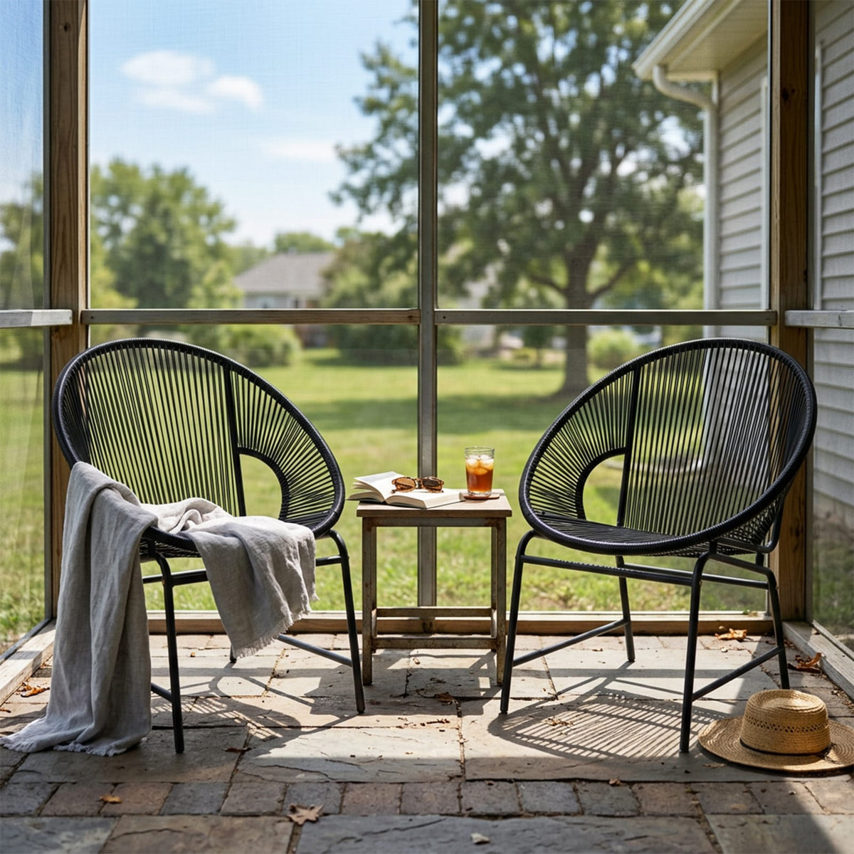 Black Outdoor Lounge Set for Poolside or Garden Patio