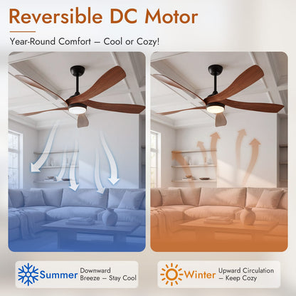 52 Inch Brown Ceiling Fan with Light - Modern Bedroom Fan