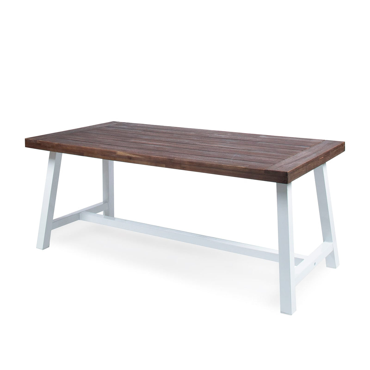 Dark Brown Acacia Wood Dining Table - Outdoor Rustic Metal Frame