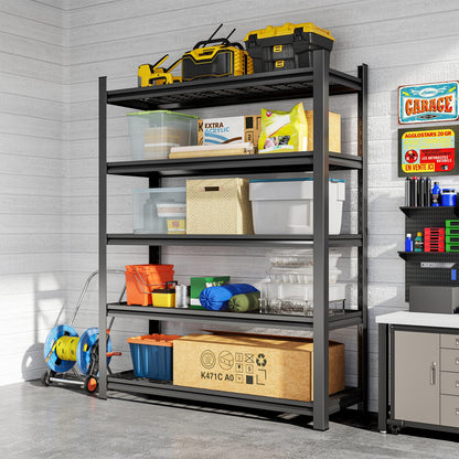 Black Metal 5-Shelf Storage Rack for Heavy Duty Living Room Organization