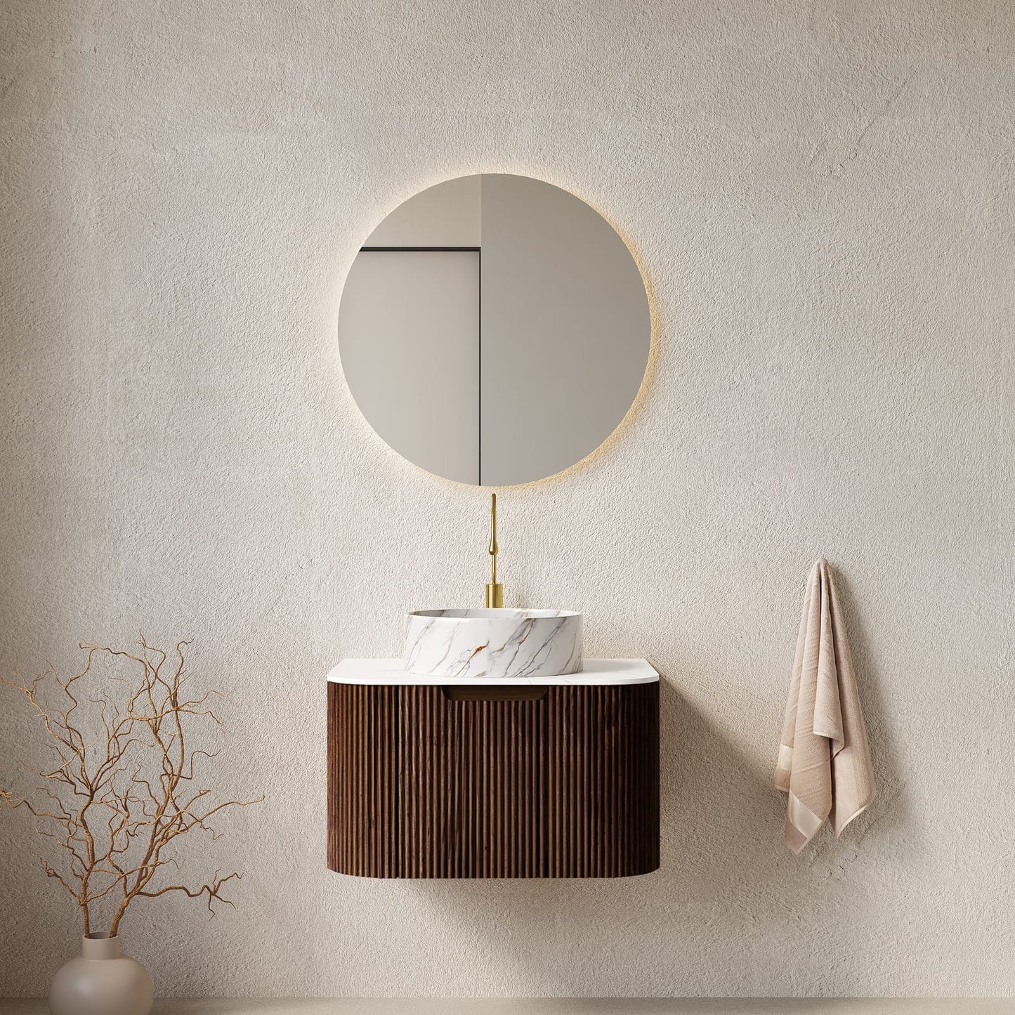 24 Inch Walnut Bathroom Vanity with Ceramic Basin for Modern Renovation