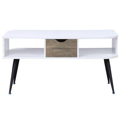 Contemporary White Black Wood Metal Coffee Table with Drawer Storage for Living Room
