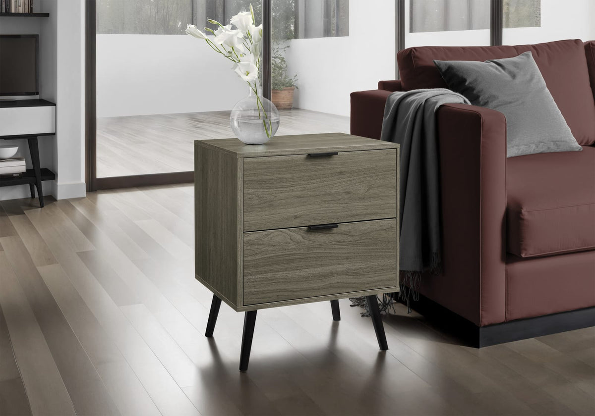 Grey Accent Table - Bedroom Nightstand Storage Drawer for Living Room