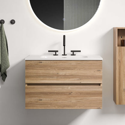 Gloria 30" Wall Mounted Rough Oak Bathroom Vanity - Storage & Sink