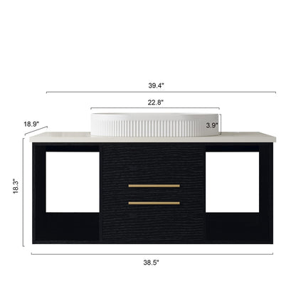 Modern Black Ceramic Bathroom Vanity - 39.4" Wall-Mounted Storage