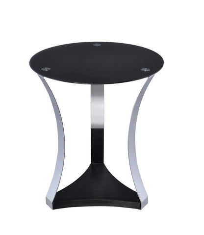 Black Glass Round End Table - 18 Inch Diameter