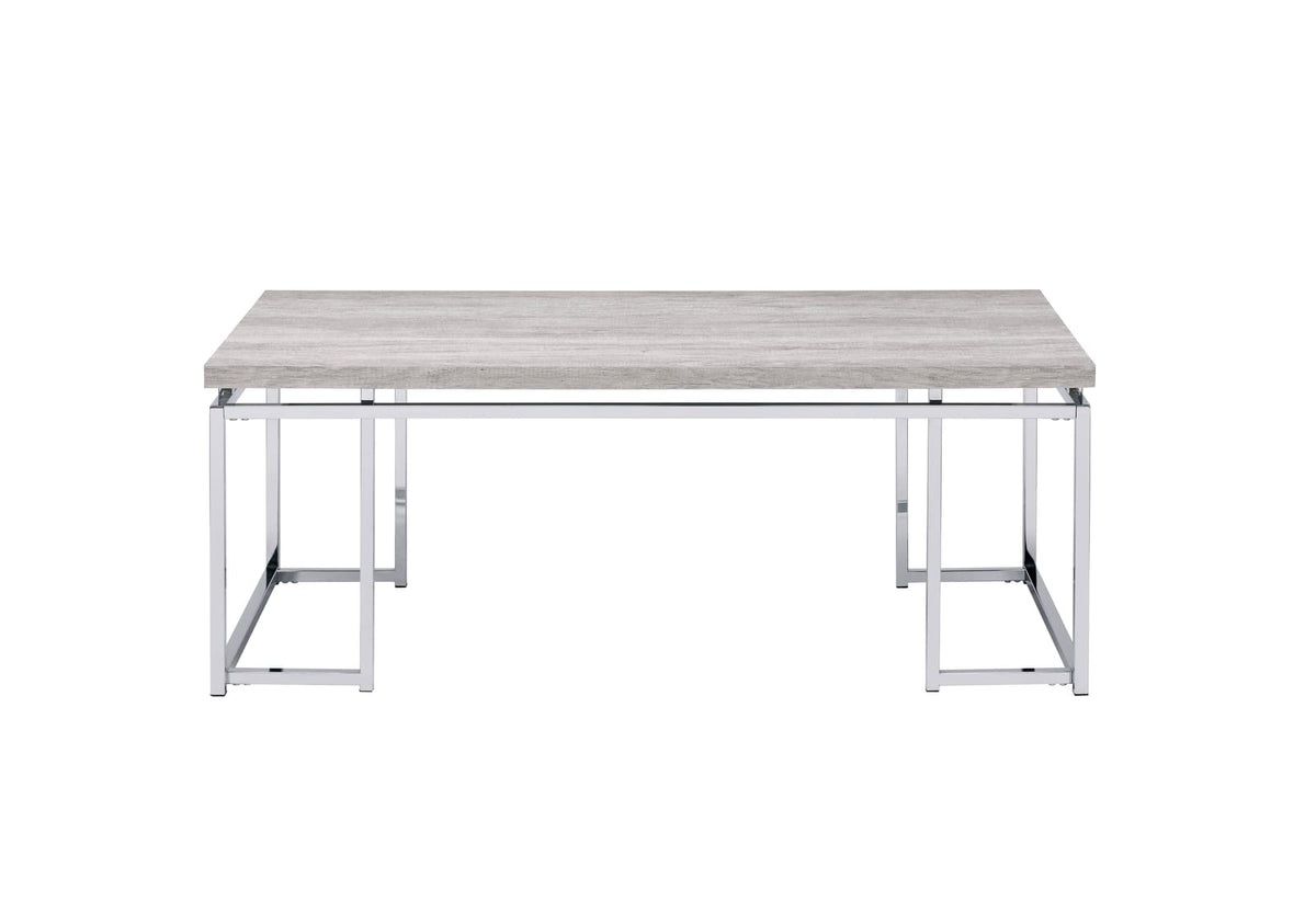 Oak Rectangular Coffee Table - Modern Wood Metal Base