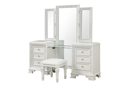 Traditional Creamy White Vanity with 5 Drawers and LED Lighting for Bedroom