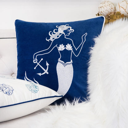 Indigo Mermaid Pillow Cover 20x20 - Polyester Velvet
