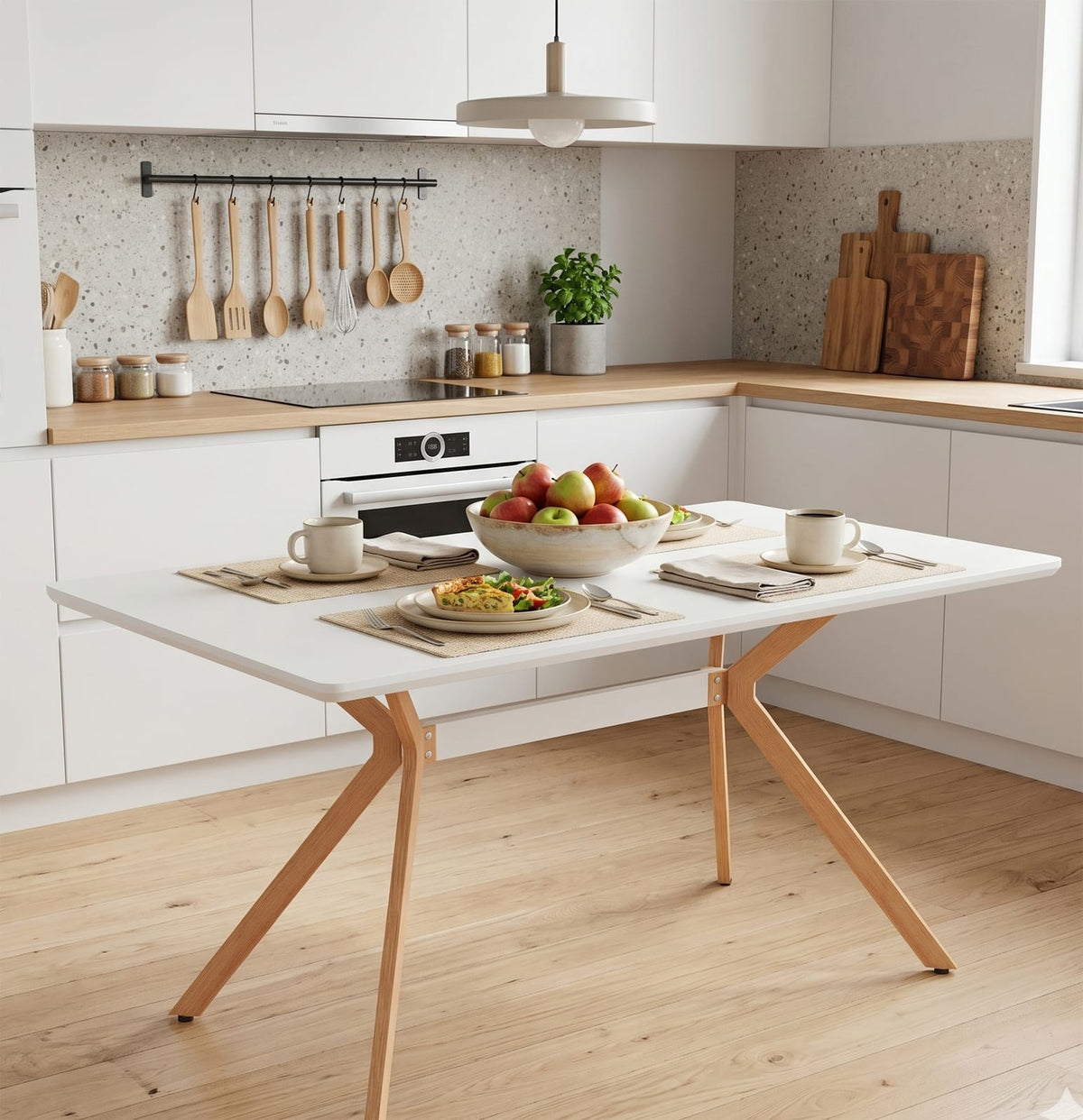 Modern White Dining Table - 4 Person Table with Metal Legs