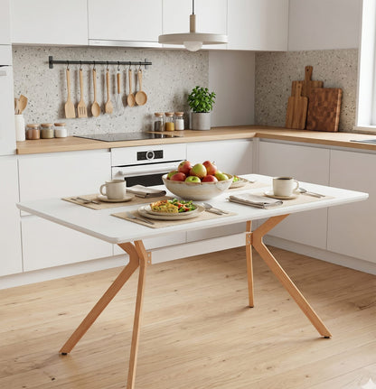 Modern White Dining Table - 4 Person Table with Metal Legs