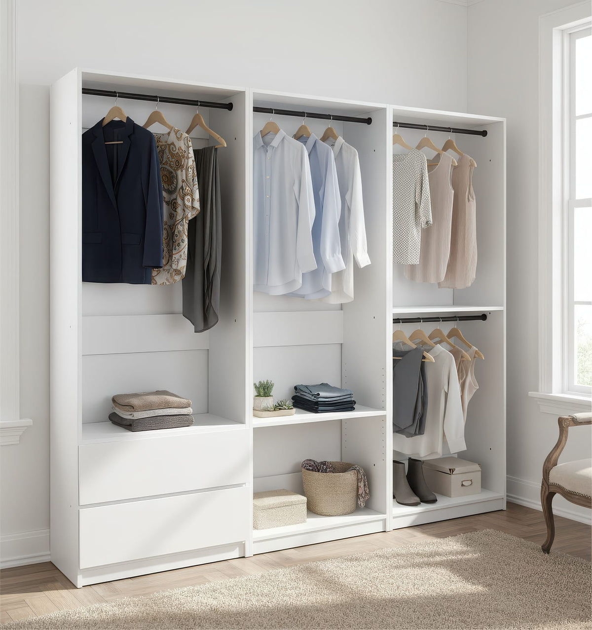 White Wood Walk-In Closet System - 5 Modules