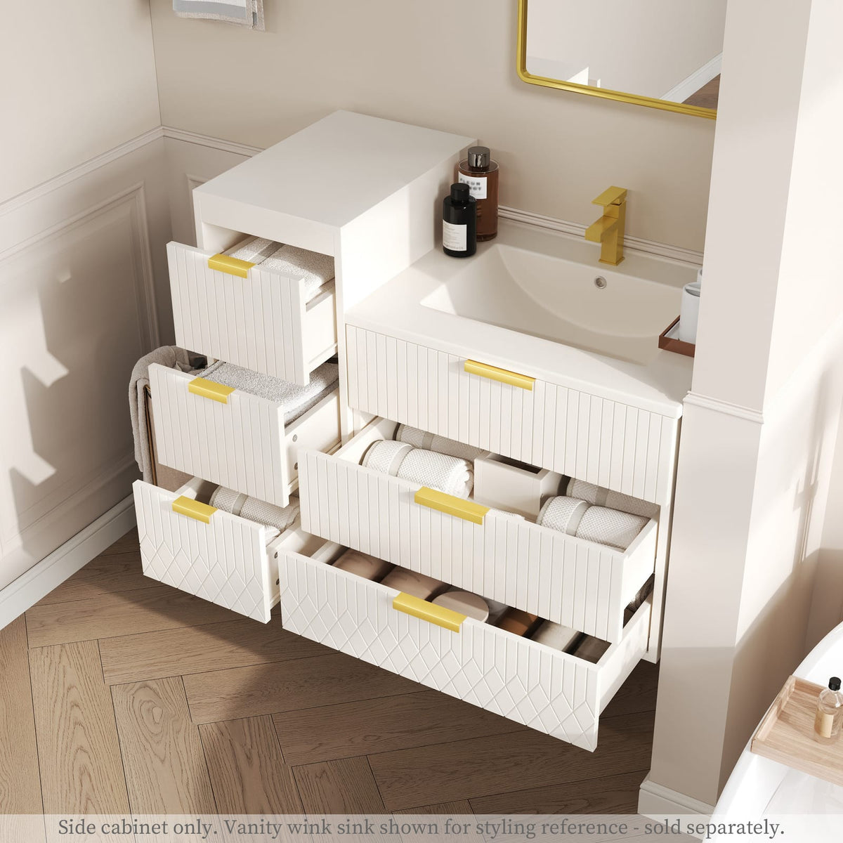 White MDF Metal Bathroom Storage Cabinet - Wall Mounted