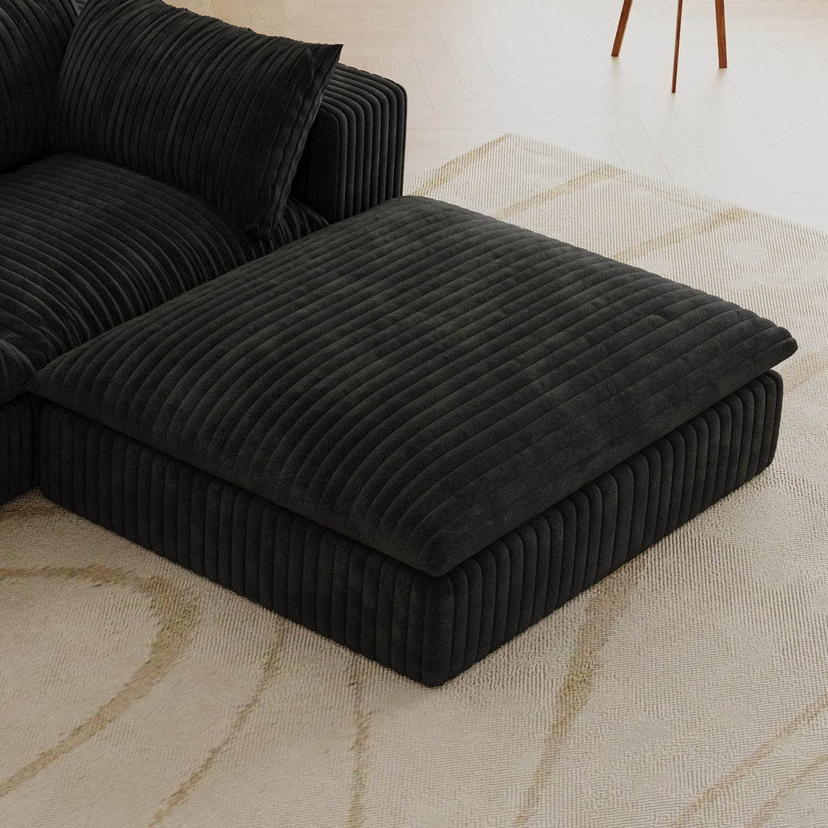 Black Cloud Sofa - Corduroy Fabric, Deep Seat for Living Room