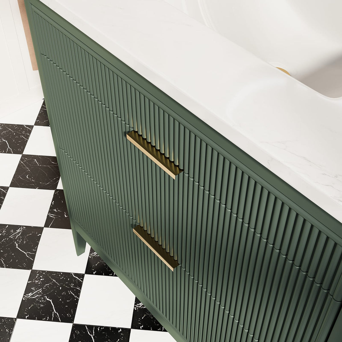 36 Inch Green Fully Assembled Bathroom Vanity with Marble Top