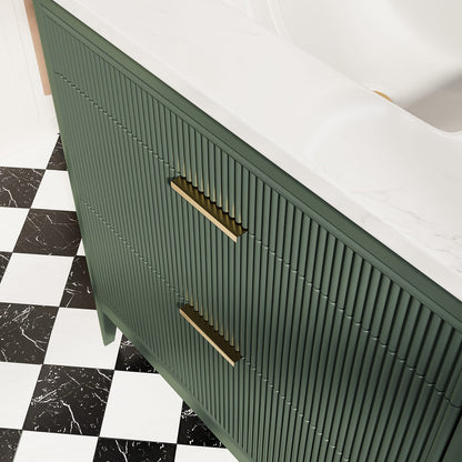 36 Inch Green Fully Assembled Bathroom Vanity with Marble Top