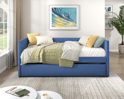 Blue Polyester Sofa Bed with Trundle Frame for Living Room