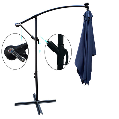 Solar Powered Navy Blue Patio Umbrella with LED Lights for Garden Deck