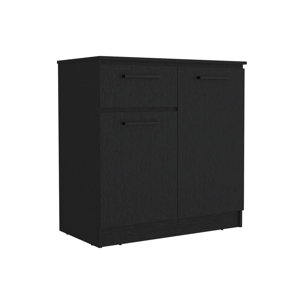 Black Engineered Wood Dresser - 2-Door & Single Drawer for Bedroom