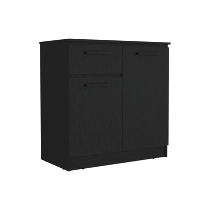 Black Engineered Wood Dresser - 2-Door & Single Drawer for Bedroom