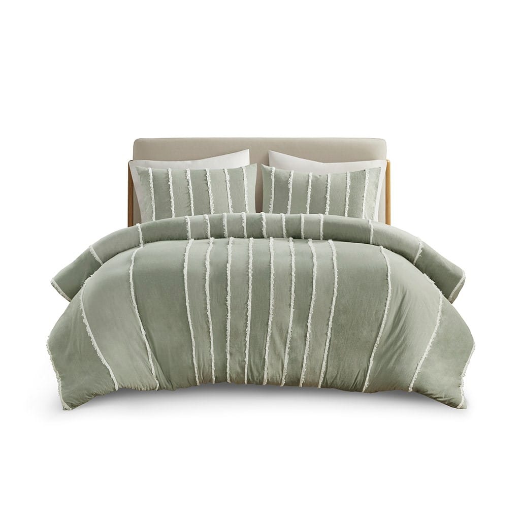 Queen Striped Cotton Duvet Cover Set Multicolor
