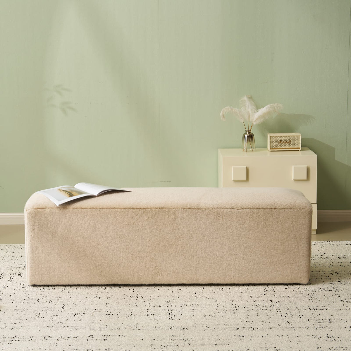 Almond Polyester Ottoman - 55" Rectangle Footstool