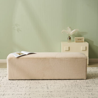 Almond Polyester Ottoman - 55" Rectangle Footstool