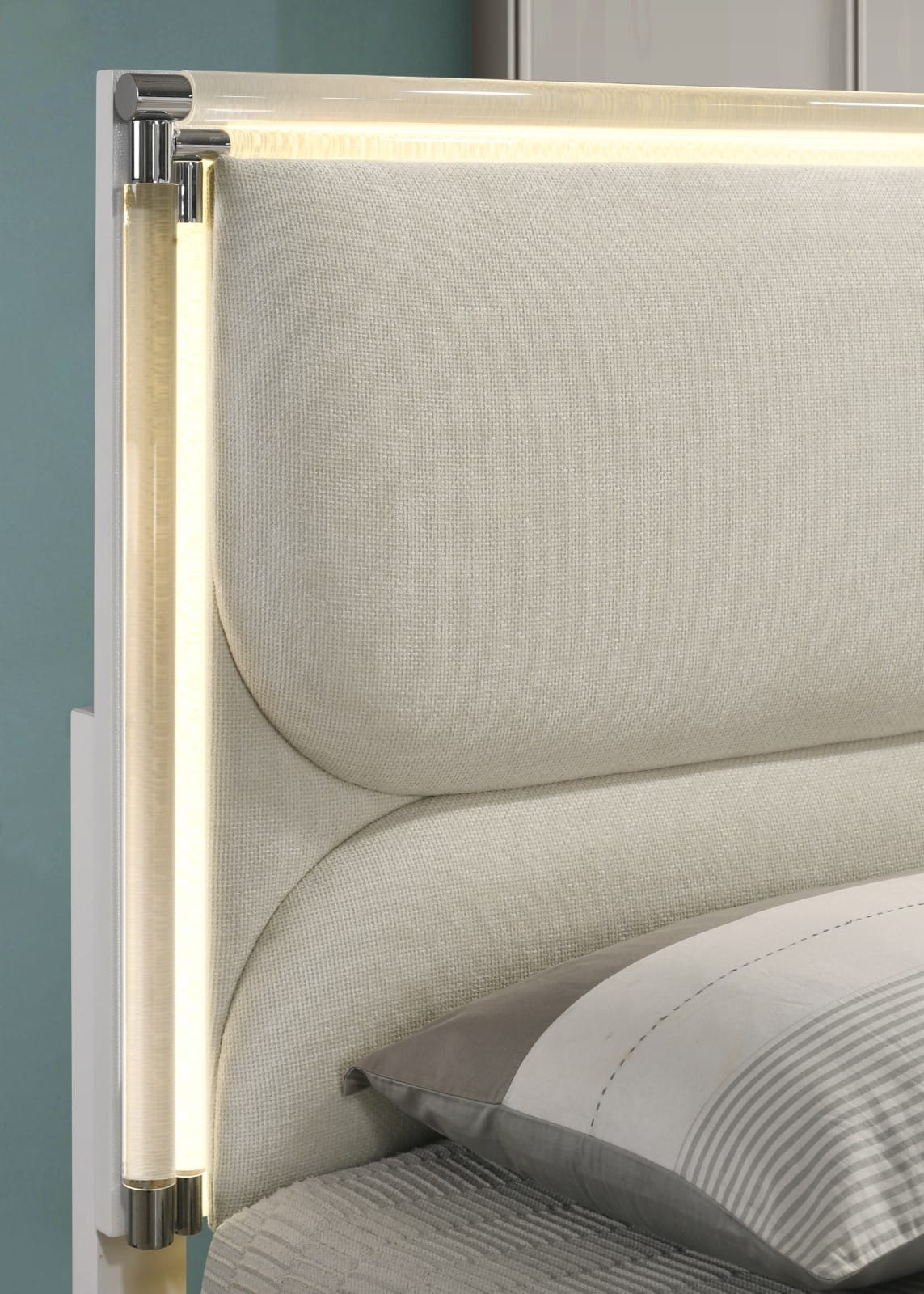 Contemporary Glam White Full Size Bed - LED Lighted Headboard