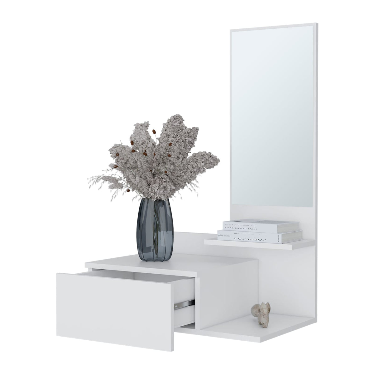 White Melamine Floating Vanity with Mirror for Living Room