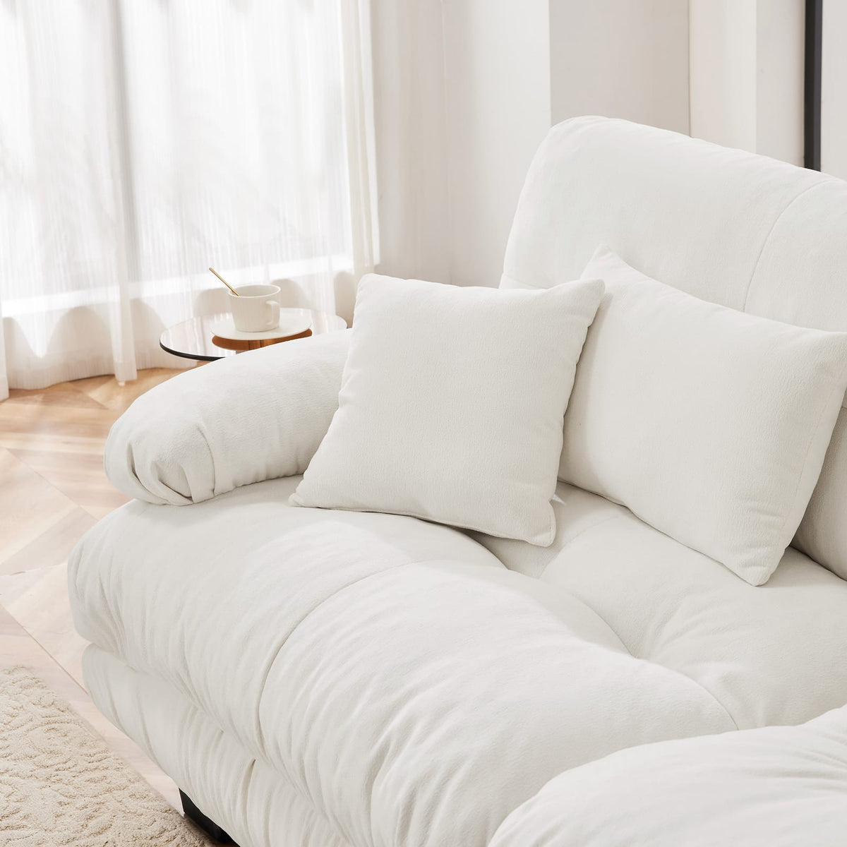 White Chenille Sofa - 1 Seat Armless for Living Room