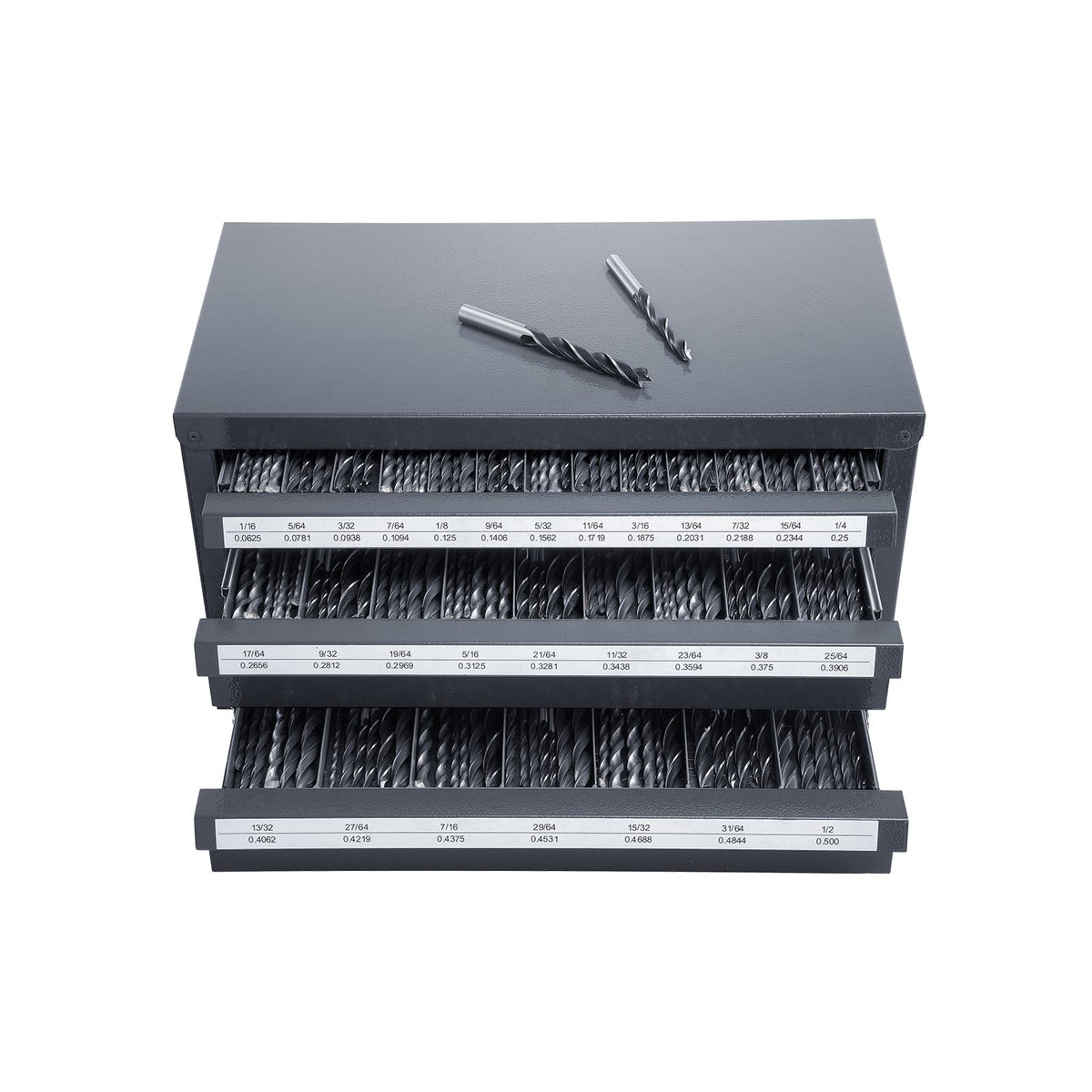 Gray Steel Drill Bit Organizer Cabinet - 3 Drawers