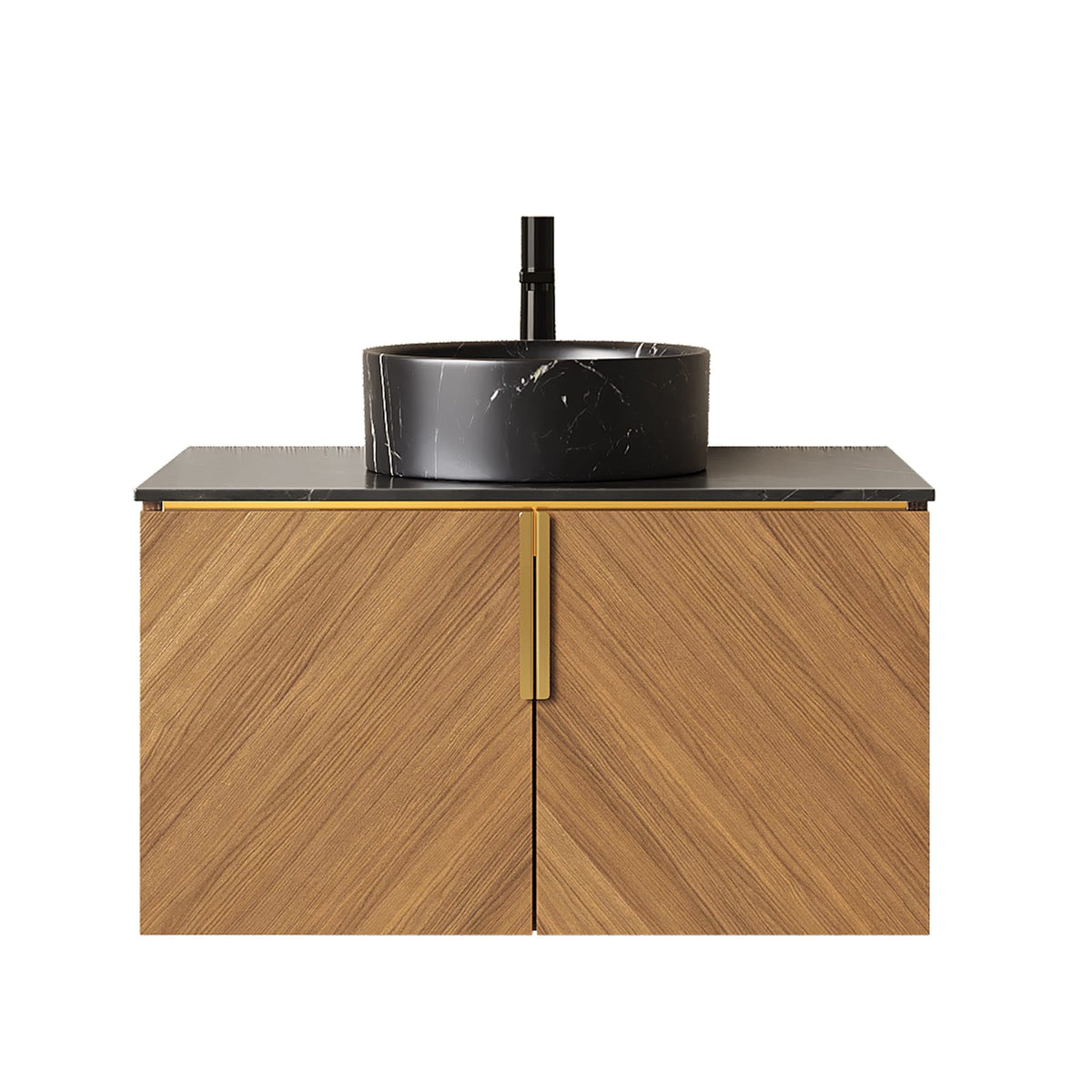 30 Inch Black and Brown Oak Bathroom Vanity with Sintered Stone Top