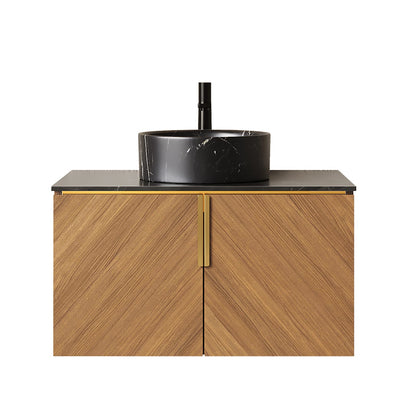 30 Inch Black and Brown Oak Bathroom Vanity with Sintered Stone Top