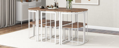 Modern 7-Piece Dining Table Set - White Iron, Seats 6