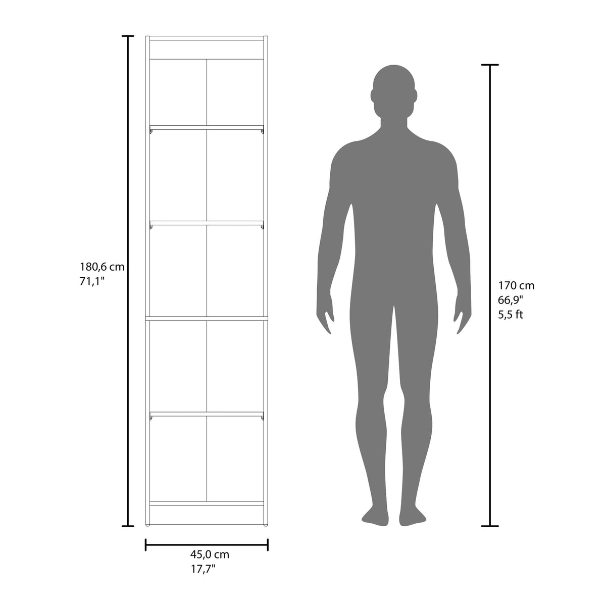 Tall Black Bookcase with 5 Shelves - Storage & Organization