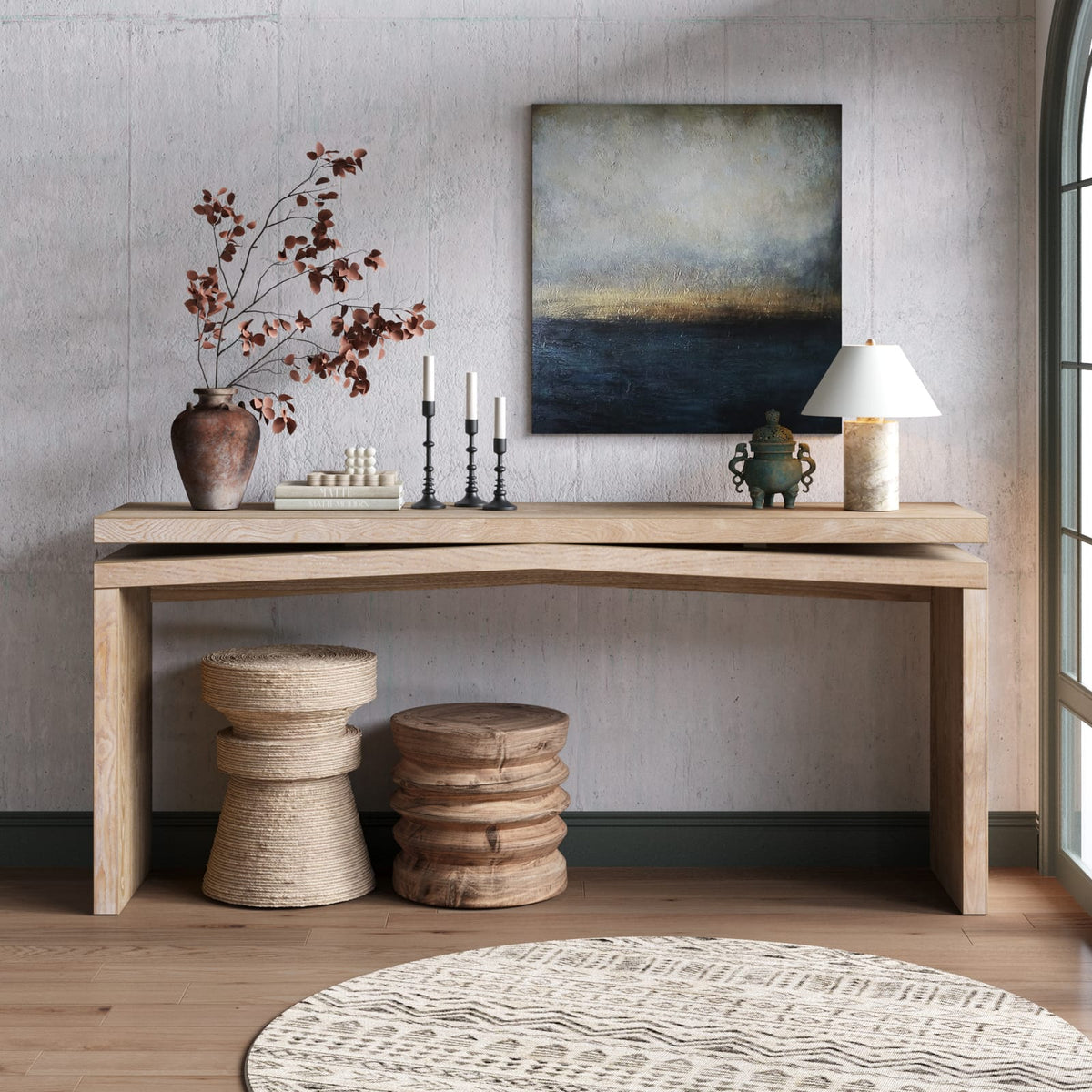 65 Inch Rustic Farmhouse Console Table - Natural Wood