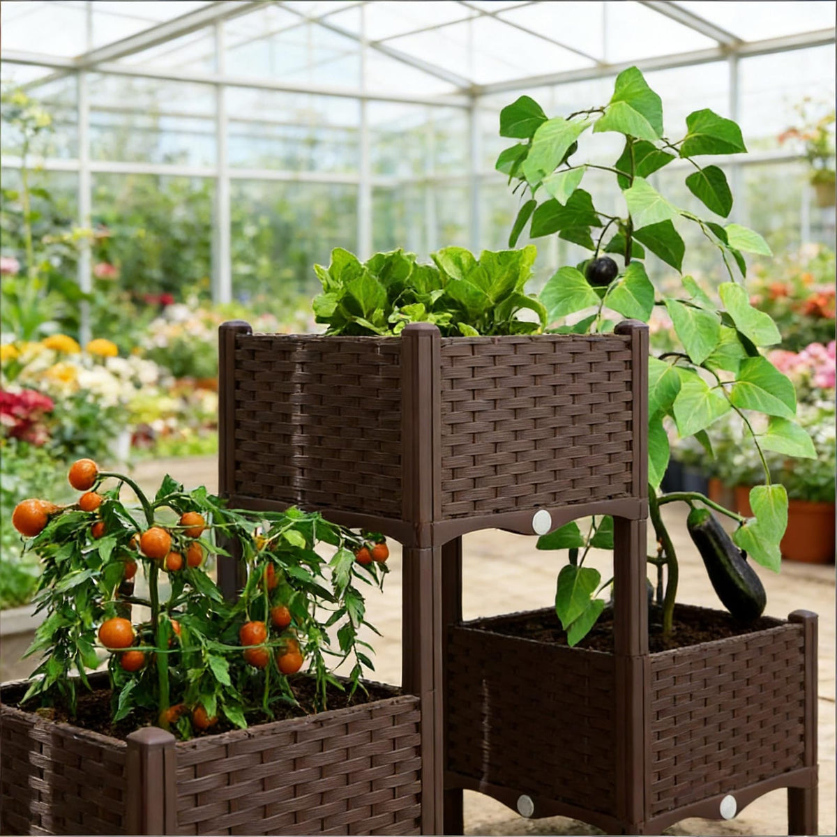 Brown Polypropylene Raised Planter Boxes - 3 Tier Garden Bed