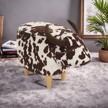 Brown & White Cow-Shaped Ottoman - Modern Accent Stool