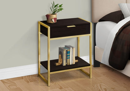 Brown Gold Accent Table - Storage Drawer Side Table for Living Room