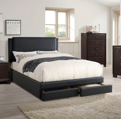 Queen Size Black Wood Bed Frame with Drawers