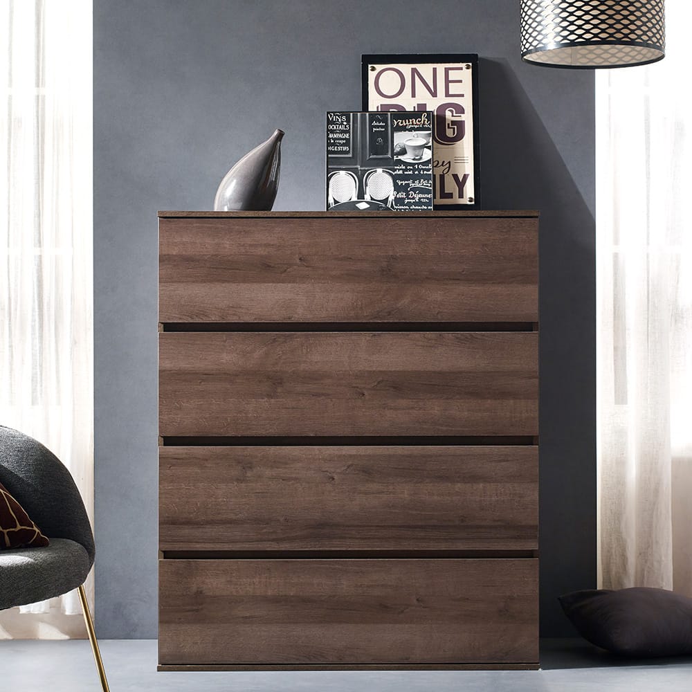 Brown Melamine Four Drawer Chest with Soft Closing Slides for Bedroom