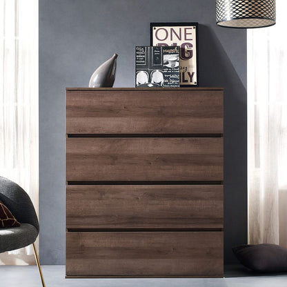 Brown Melamine Four Drawer Chest with Soft Closing Slides for Bedroom
