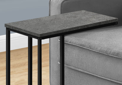 Grey C-Shape End Table with Metal Base for Living Room Accent