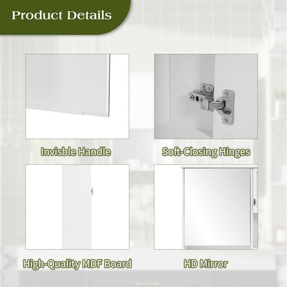 55 Inch Wall-Mounted Mirror Cabinet - White Bathroom Storage